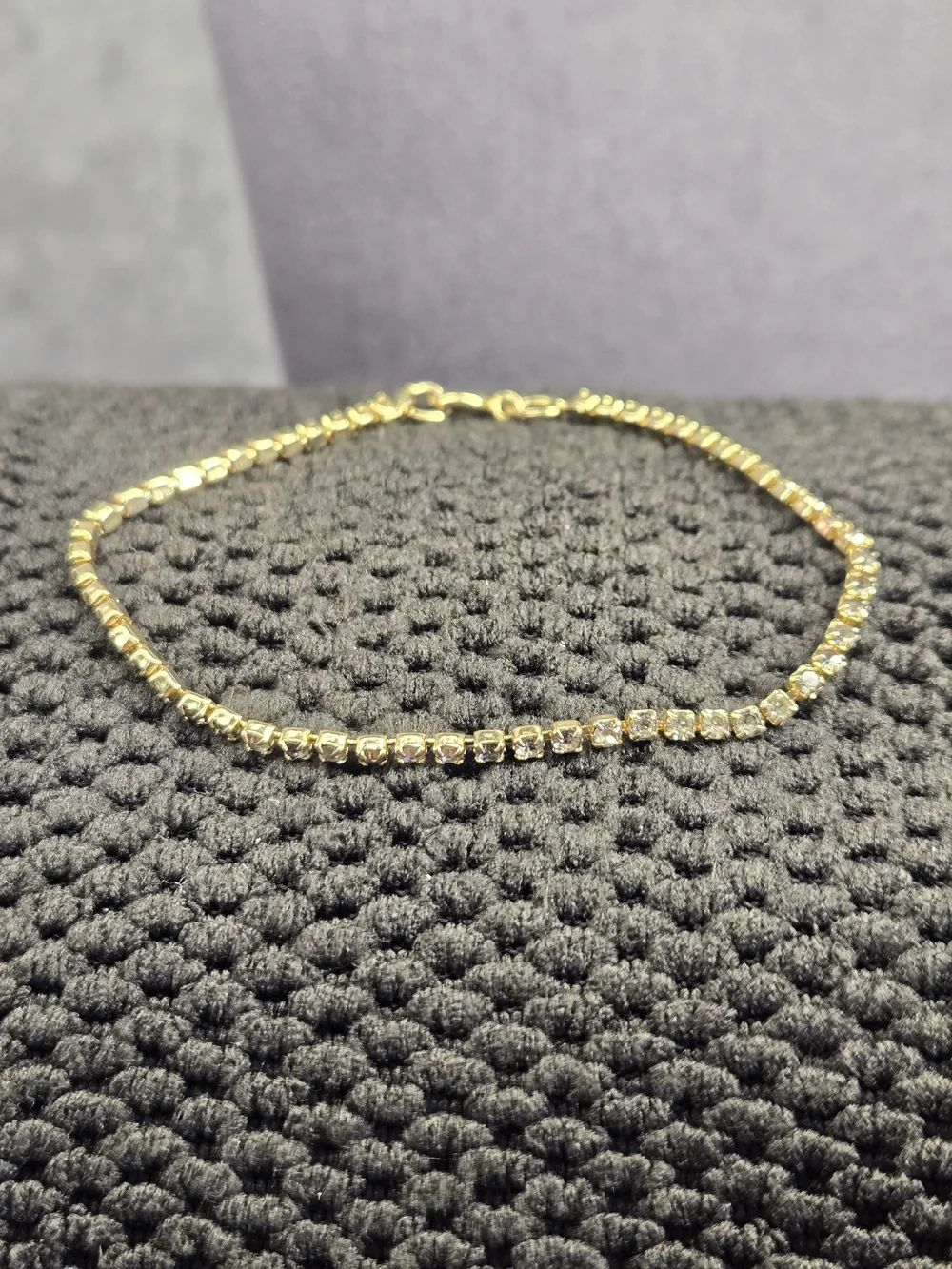 Dainty Clear Rhinestone Tennis Bracelet Gold Tone